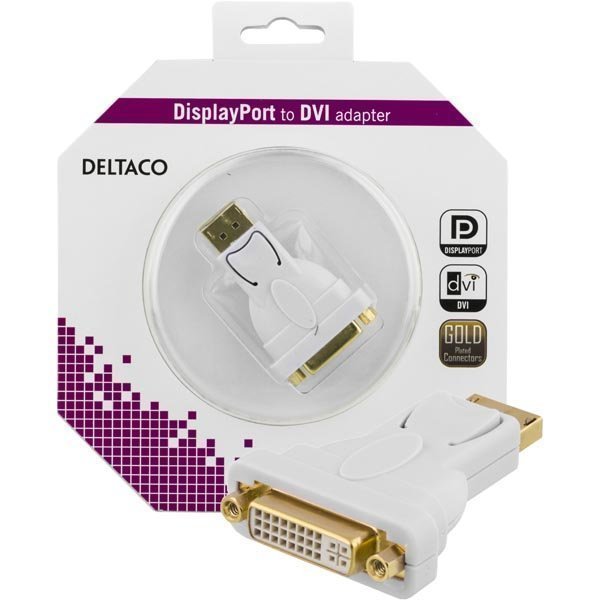 DELTACO DisplayPort - DVI-I Single Link sovitin ur-na valkoinen
